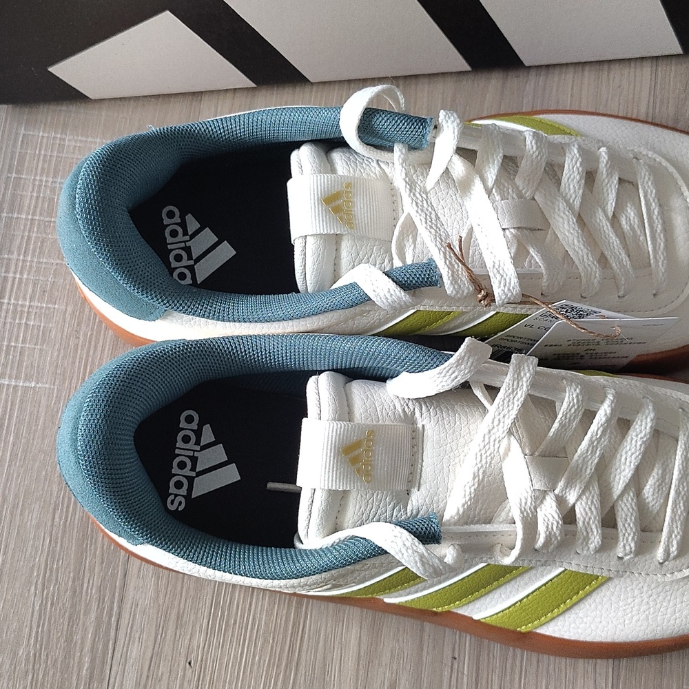 New Adidas White Sneakers with Lime Stripes and Gum Sole - Picture 3 of 5